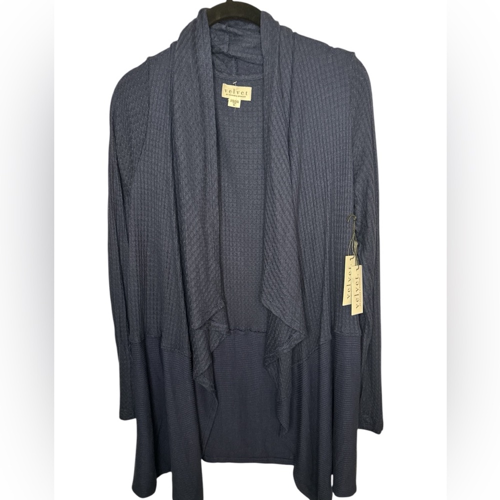 ⭐️NWT Velvet Navy Blue Thermal Waffle Long Sleeve Cardigan Size Medium women’s - Picture 4 of 10